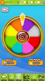 A screenshot of a wheel from Necklace Zhang. Notice the 'Basic' and 'Premium' options, this seems to denote that starites are a paid currency while the silver currency is not. (Note: This screenshot was taken before the UI was finalized, so this screen may have looked different later in developmet.)
