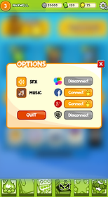 Screenshot of the options menu, allowing users to link their game to Game Center, Facebook, Google+, and their WB account. Image courtesy of Necklace Zhang. (Non-finalized UI.)