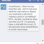 Facebook message with the developer "StoryBox".