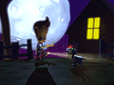 A screenshot from the second 1997 demo of Johnny Quasar, featuring Johnny and Goddard walking in the moonlight.