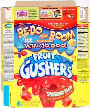 Front of box Fruit Gushers Redo Your Room.