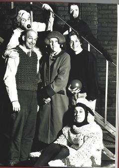 A picture of the actors who played the main characters in the west end version taken from The World of Wallace & Gromit Book.