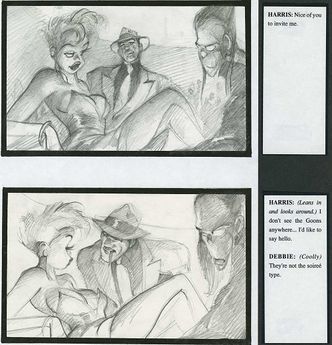 More story board panels of Debbie Dallas (later named Holli Would)