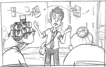 Excerpt from the first act storyboard (1/6).