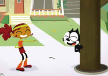 Concept art, featuring Felix and the unidentified female character