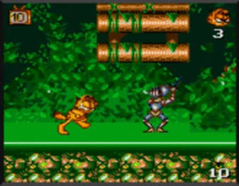Screenshot of the Slobbin Hood level in the Game Gear version of "Garfield: Caught in the Act"