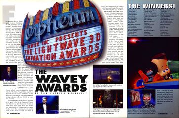 Pages 46 and 47 from a 1995 issue of Video Toaster, an article about the Wavey Awards, of which Johnny Quasar is prominently featured.