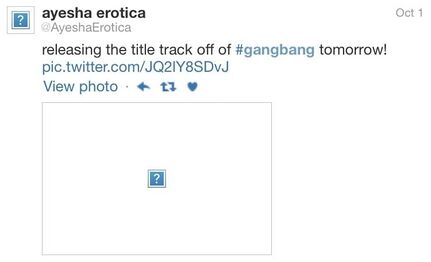 Ayesha announcing the single "Gangbang" on her now-deleted Twitter.