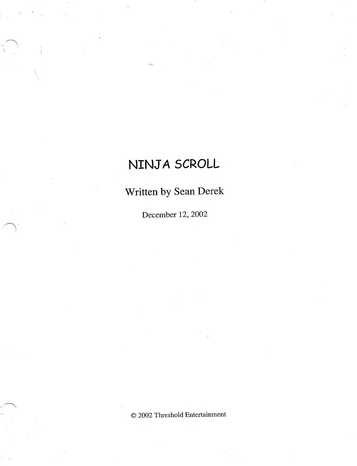 Ninja Scroll (unproduced live action screenplay)