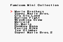 Famicom Mini Collection's game select.