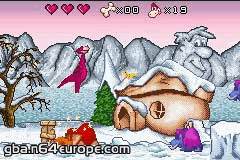 Dino exploring a snow-themed level.