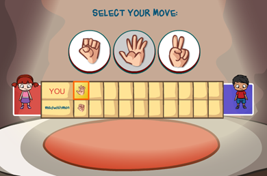 An image of one of the minigames (Rock Paper Scissors).
