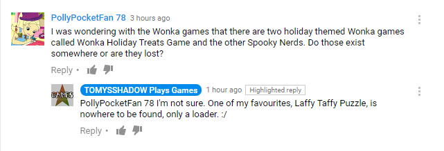 TOMYSSHADOW mentioning the game in a reply comment