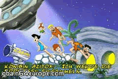 The Flintstones and Rubbles being abducted in a cutscene.