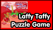 The Primary Games logo for the LAFFY TAFFY Puzzle Game. Displays the Cherry puzzle.