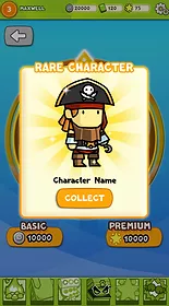 Screenshot of a player unlocking a pirate character from the wheel. This provides evidence that characters were mostly unlocked from spinning the wheel, with rarities denoting how common a character is. (Note: Image taken before finalized UI) Image courtesy of Necklace Zhang.