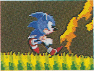 A close-up of the early Sonic running sprite. It differs from the final game.