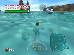 Link swimming in Great Bay in The Legend of Zelda: Majora's Mask.