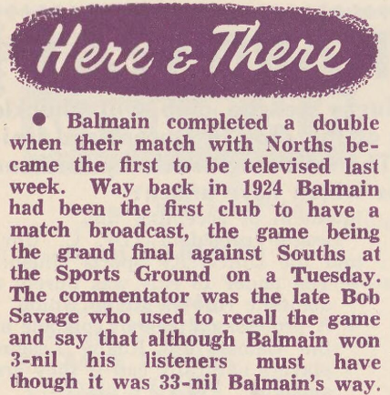 22nd April 1961 issue of The Rugby League News reporting on the event's radio significance and the first television coverage.