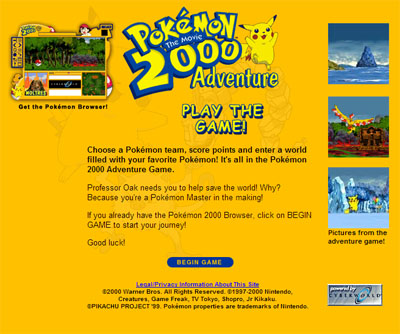 Pokémon 2000 Adventure - Pokémon 2000 Adventure Game (found browser-based online game; 2000)