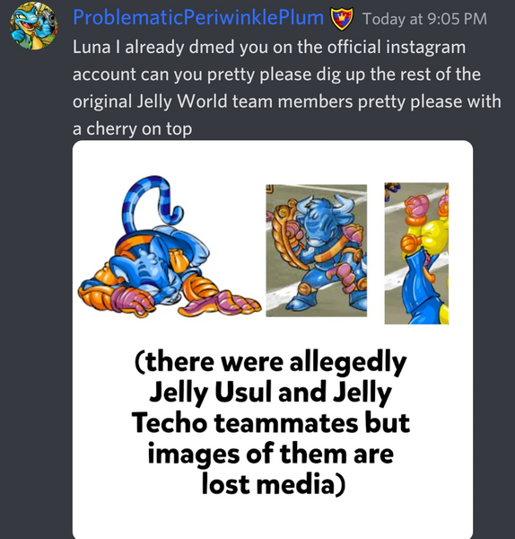 Original message by ProblematicPeriwinklePlum aeking about the original Jelly World Practice Team images whereabouts.