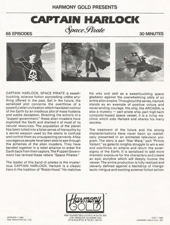 Promotional flyer for Harmony Gold's Captain Harlock and the Queen of a Thousand Years, originally known as Captain Harlock: Space Pirate.