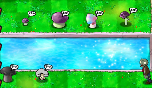 Early sleeping animations for the mushrooms, along with an early Magnet Shroom Design seen on the bottom. Taken from an unknown build of the game.