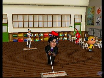 Screenshot of the game featuring a Villager from Animal Crossing and Pikmin.