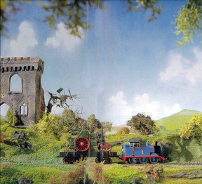 Thomas pulling Trevor by the Suddery Castle.
