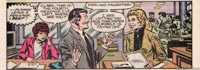 Panel from the film's comic book adaptation depicting the scene where Lois calls Clark.