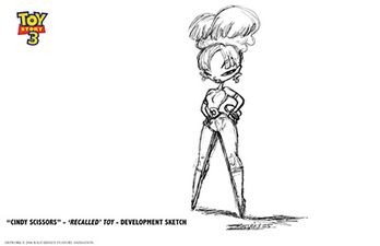 More Toy Story 3 concept art for Cindy Scissors, a recalled toy by Shane Zalvin.