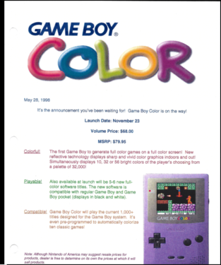 A scan of a Game Boy Color document from Nintendo.