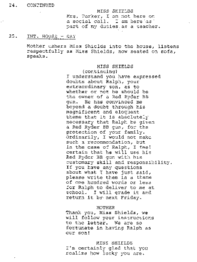 A scan of the script for the Miss Shields and Flash Gordon deleted scene.