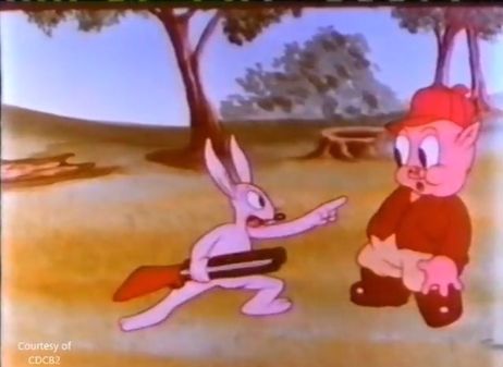 A screenshot from a documentary on Bugs Bunny's 50th Anniversary.