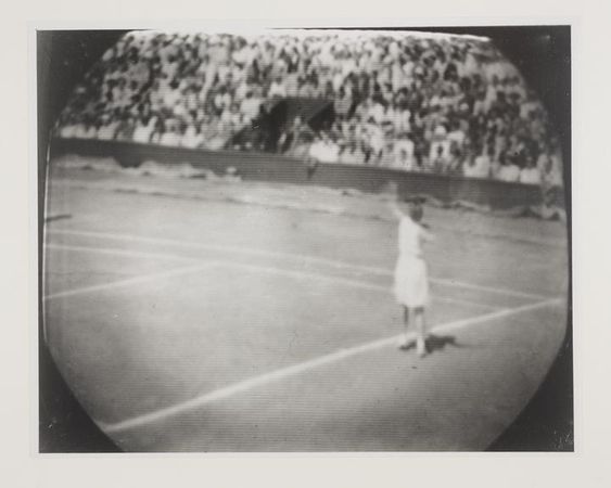 Another off-screen photo capturing televised coverage of the 1937 Wimbledon Championships.