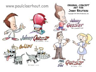 The earliest production artwork for the Johnny Quasar characters by series designer and artist Paul Claerhout.