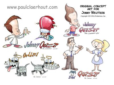 Another production art with early versions of Johnny (similar hair style as from the other production art), Hugh, Judy, and Goddard.