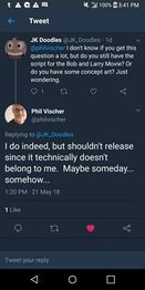 Phil Vischer's tweet regarding the B&L script