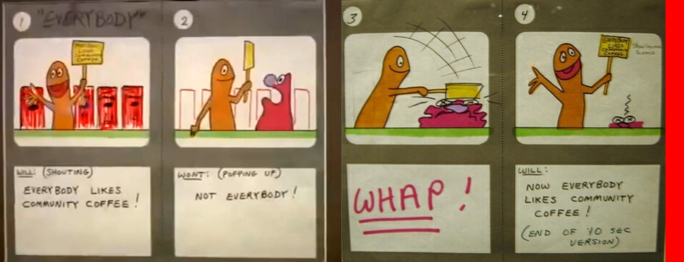 A storyboard for Community Coffee ad, "Everybody"