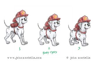 Concept art of a Dalmatian character, who eventually became Marshall.