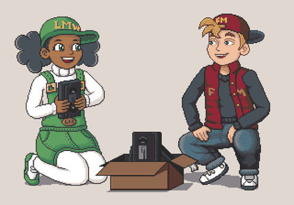 LMW-tan and FM-kun find mysterious tapes, pixel art by MarsCat!