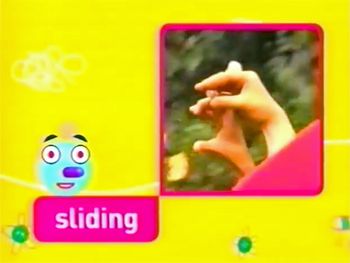 A screenshot from a Noggin commercial, featuring a clip from "Slide!"