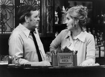 Eugene Roche and Anne Meara on the set of The Corner Bar.