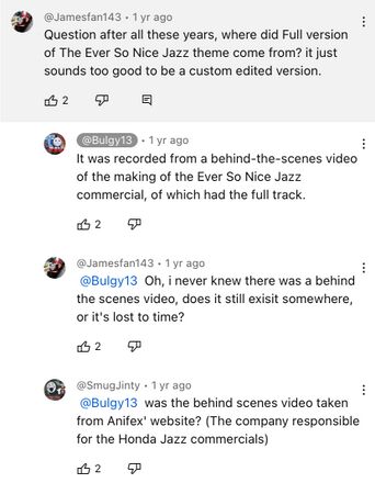 Bulgy13 confirming the existence of a behind-the-scenes video for the Ever So Nice Jazz commercials.