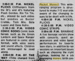 The newspaper listing mentioning Pocket Money and By The Way as the same show.