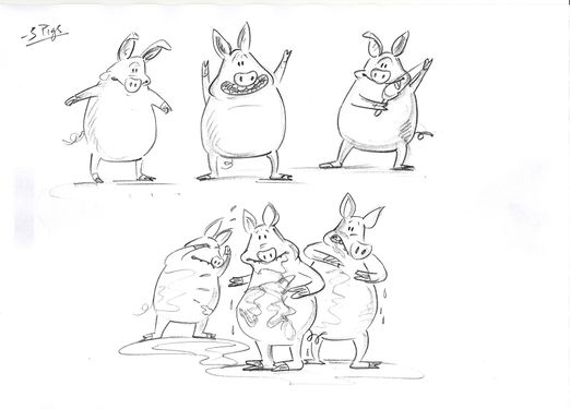 Concept art of The Pigs made for the pilot by Sylvia Bull