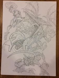 Concept art depicting a battle between Samus and Ridley by Steven Butler.