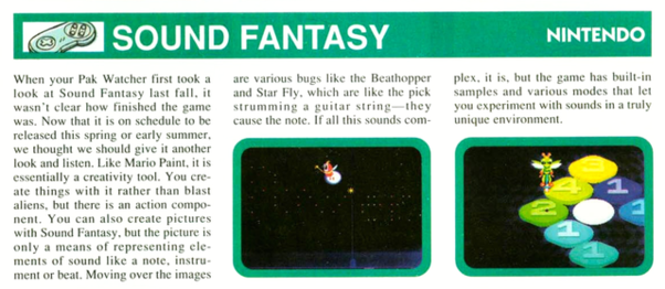 Sound Fantasy early, full preview featured in the "Pak Watch" section (1994-03).