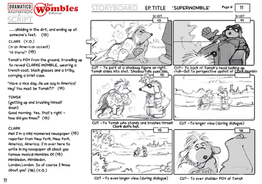 A storyboard for "Super Womble".