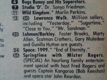 TV Listing of Yore, mentioning the special and two guest that appeared in the special